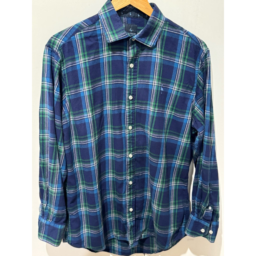 Men's Tailorbyrd Plaid Button Down stretch flannel Shirt Size L Blue Green